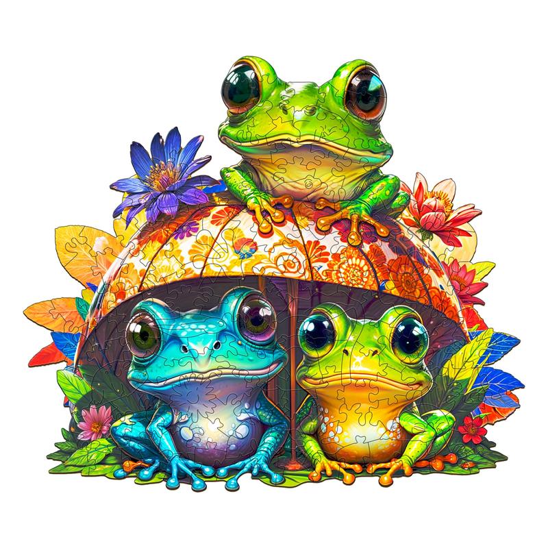 Frog Brothers Wooden Jigsaw Puzzle with Unique Shape for Kids and Adults