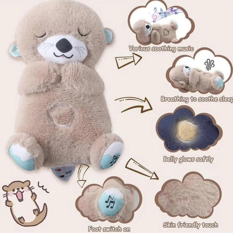 Cute Toy Sleeping Otter Plush Toy Snooze with Breathing Movement and Heartbeat Music