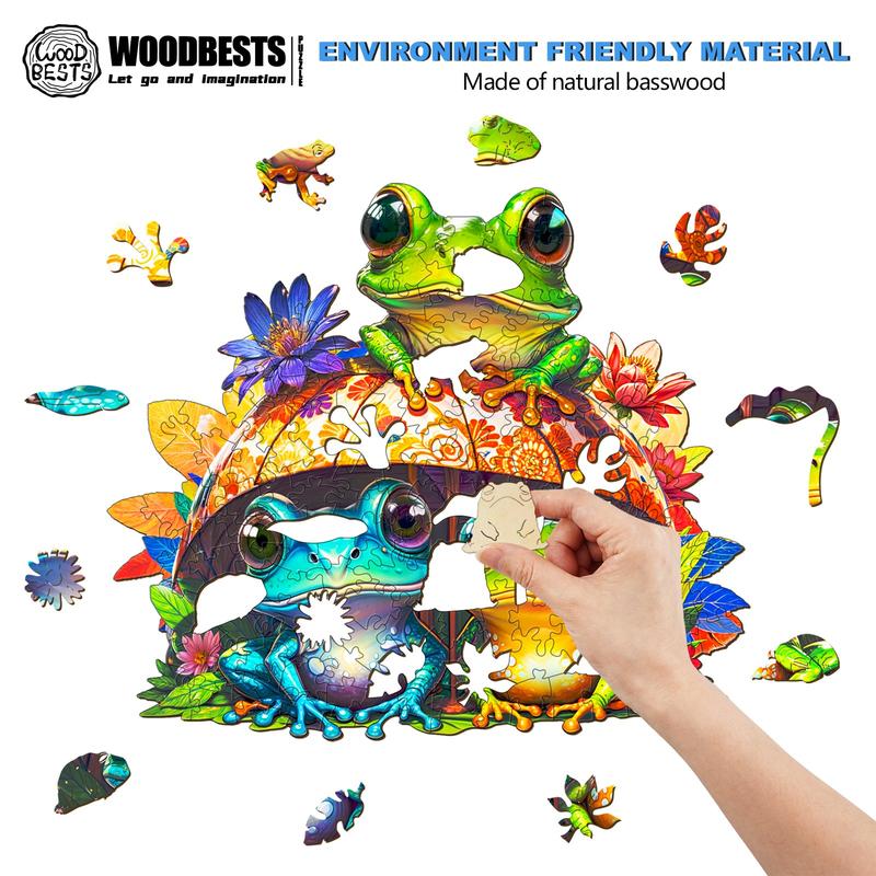 Frog Brothers Wooden Jigsaw Puzzle with Unique Shape for Kids and Adults