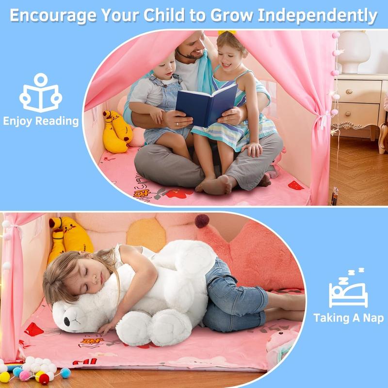 Pink s Play Tent with Padded Mat, Indoor Outdoor Princess Castle Tent for Girls Ages 1-7, Toddler Tents Playhouses Fairy-Themed Toys Tent Ideal Gift for u2013 47x39x51 Inches