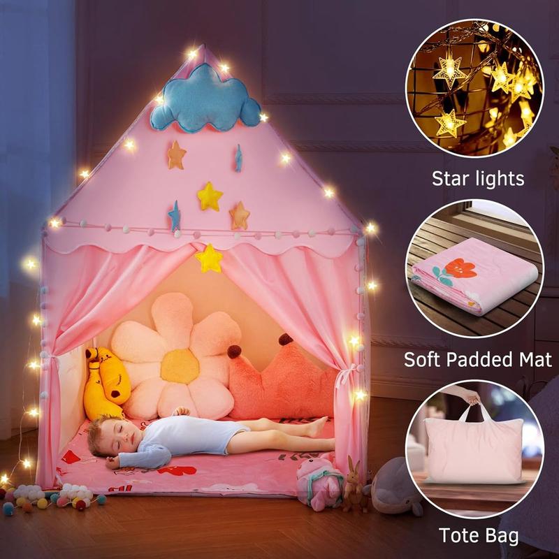 Pink s Play Tent with Padded Mat, Indoor Outdoor Princess Castle Tent for Girls Ages 1-7, Toddler Tents Playhouses Fairy-Themed Toys Tent Ideal Gift for u2013 47x39x51 Inches