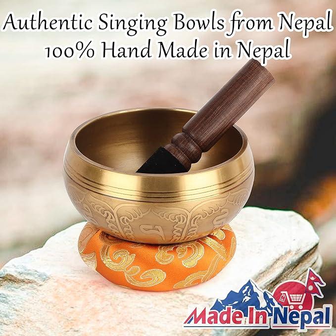 Relaehih Tibetan Singing Bowls Set-Hand-hammered in Nepal Sound Bowl for Meditation, Yoga, Chakra, Meditation Accessories, Unique Gifts for Women, Men (Yellow, 4 inch) pilates  bar