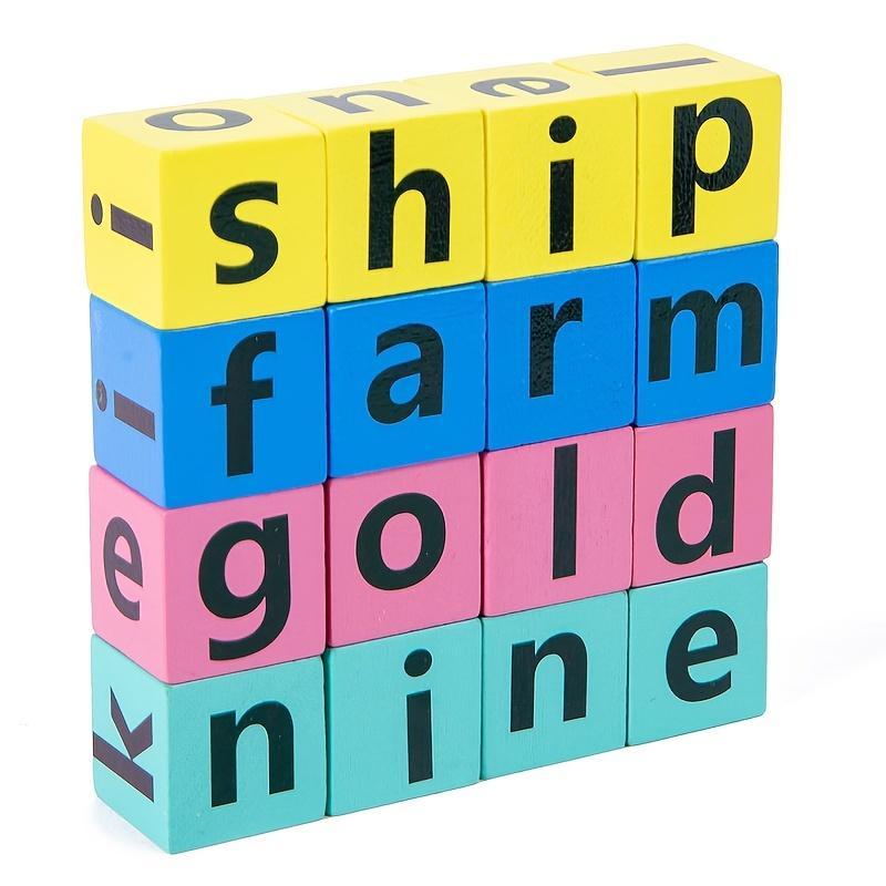 Wooden Word Spelling Game Toy, 1 Set Letters Reading Building Blocks, Colorful Words Alphabet Learning Puzzle for Gift, Christmas Gift