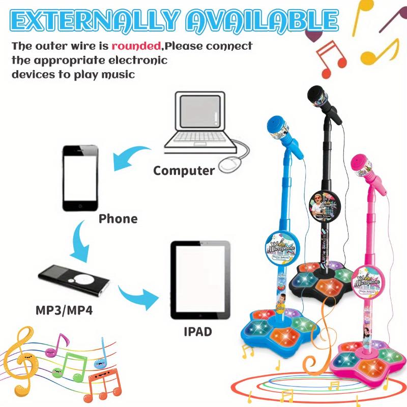 LED Light-Up Youngsters' Karaoke Microphone Toy with Adjustable Stand - Portable, Handheld Brain-Boosting Educational Play for Ages 3-6, Perfect for Birthday Parties & Concert Gifts