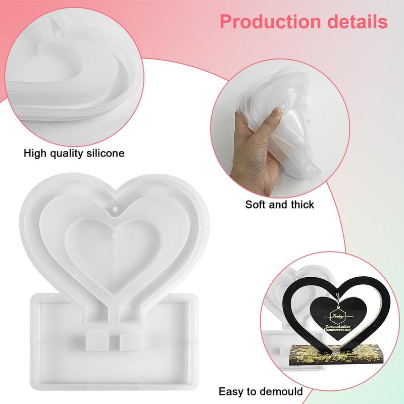 Heart Shaped Silicone Mold, 2 Counts set DIY Candle & Soap Making Mold, Hollow Out Heart Shaped Pendant Mold, Desktop Ornament Mold