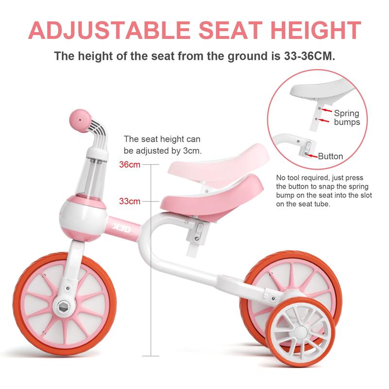 XJD 7-in-1 Toddler Bike with Push Handle for 1 Year to 4 Years Old Kids, Toddler Tricycle Kids Trikes Tricycle, Gift & Toys for Boy & Girl, Balance Training, Removable Pedals
