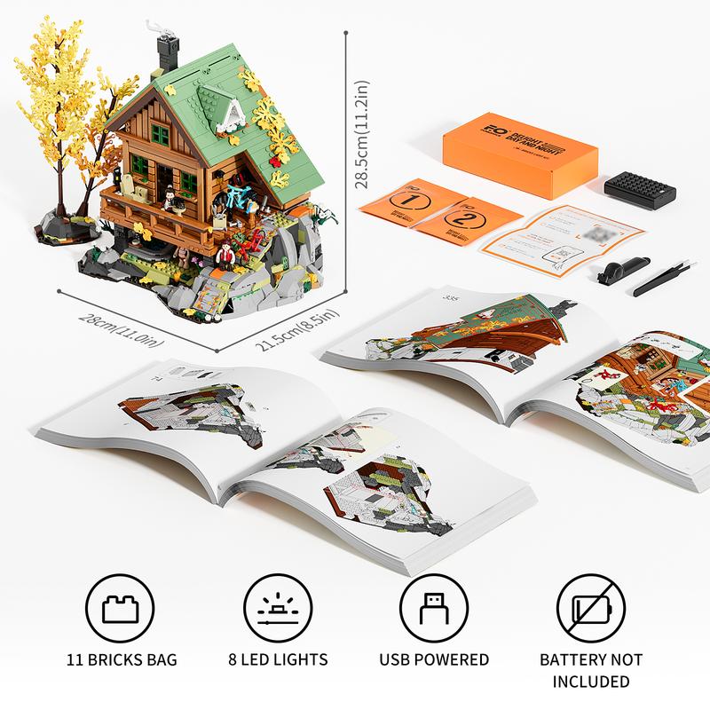 Funwhole Mountain-Cabin House Lighting Building-Bricks Set  2255 Pcs- Friends Mountain House and Treehouse Collection LED Light Building Set Holiday Gift for Adults and Teen