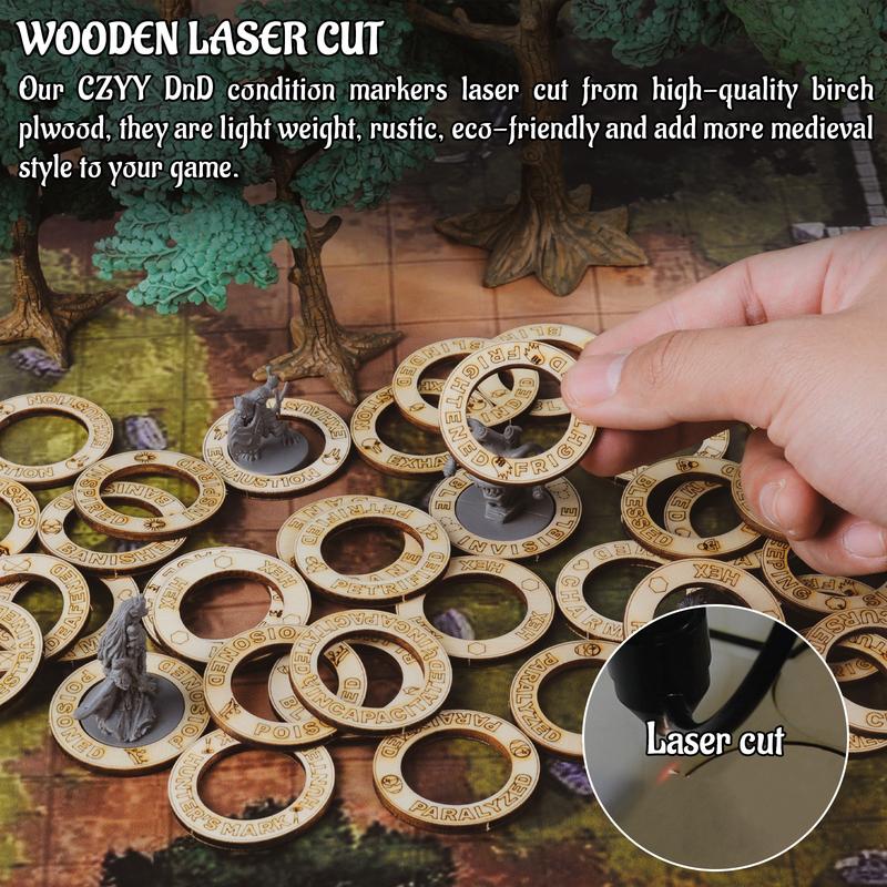 Condition Rings 106 PCS Wooden Status Effect Markers in 29 Conditions Great DM Tool for D&D, Dungeons & Dragons, Pathfinder and RPG Miniatures