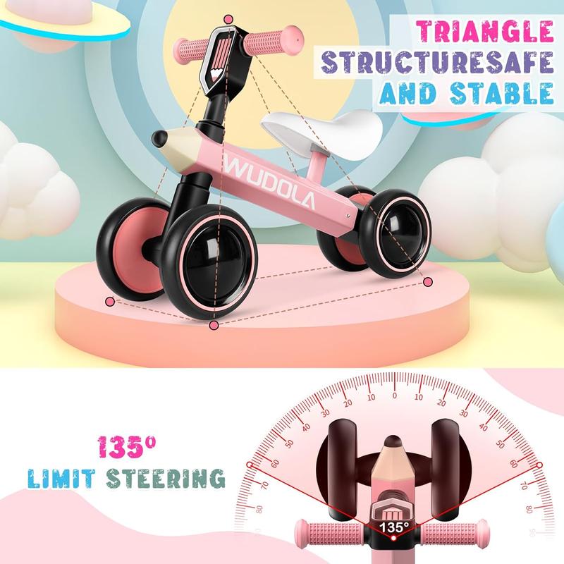 Baby Balance Bike for 1 Year Old, Birthday Gifts for Boys and Girls - No Pedal 4 Silence Wheels & Soft Seat Toddler Bike for 10-36 Months, Pink