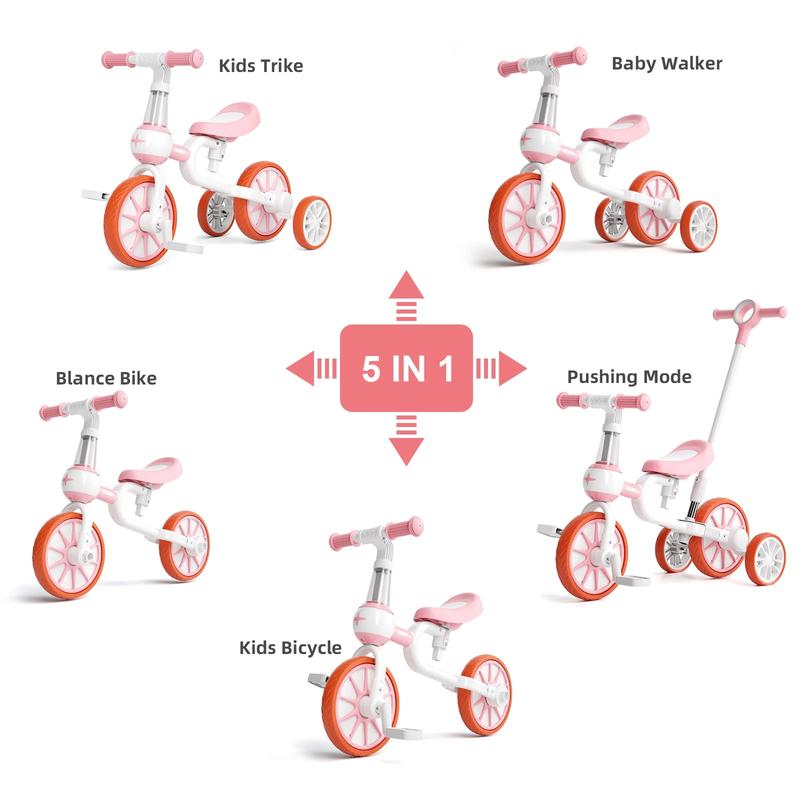 XJD 7-in-1 Toddler Bike with Push Handle for 1 Year to 4 Years Old Kids, Toddler Tricycle Kids Trikes Tricycle, Gift & Toys for Boy & Girl, Balance Training, Removable Pedals