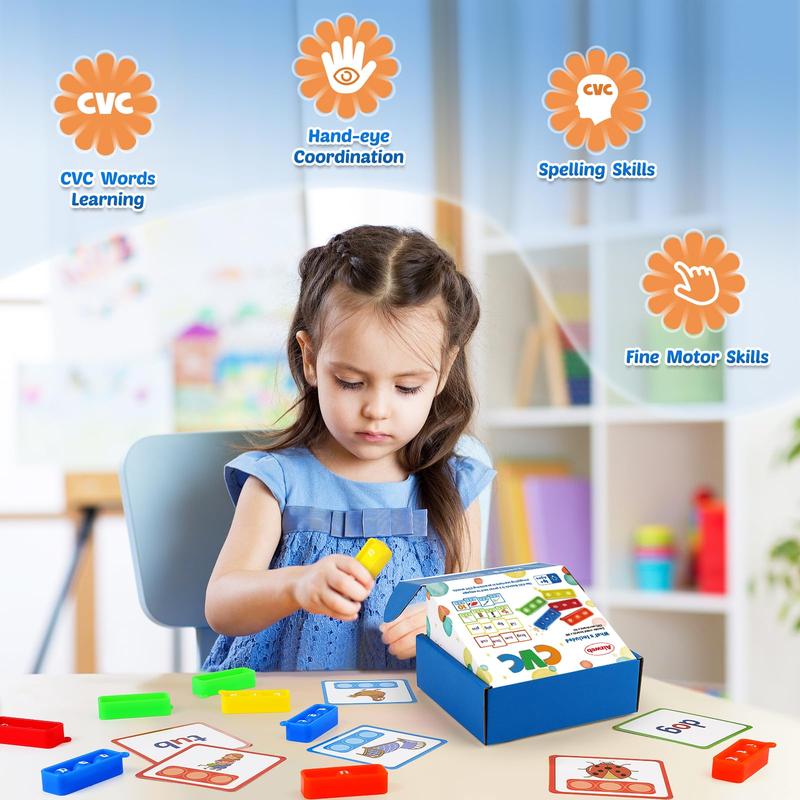 CVC Word Game,Phonics Games Flash Cards for Classroom Supplies,Special Education Reading Manipulative Spelling Toy for Learning Activity TeacherSchool