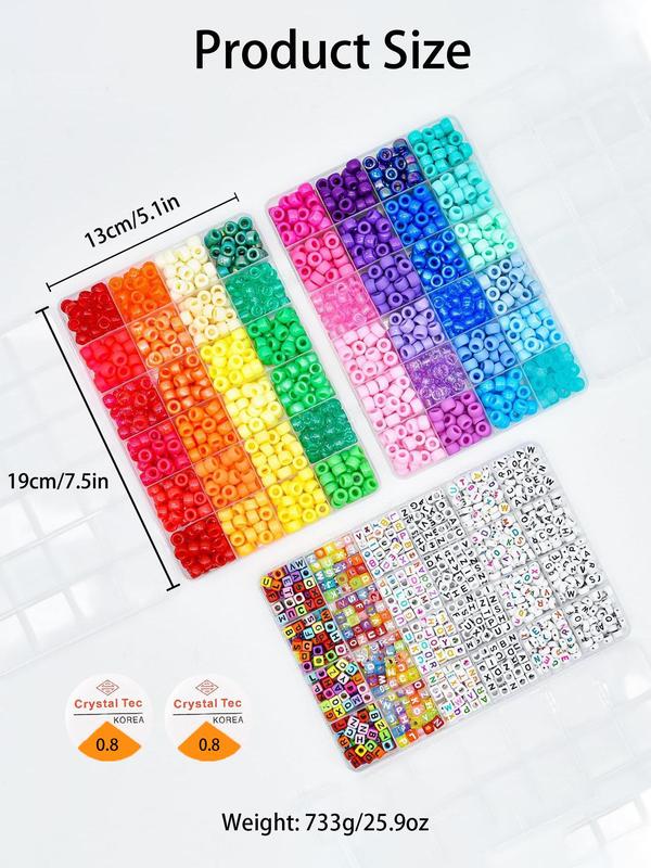 Colorful DIY Beads Kit, Including Pony Beads & Letter Print Beads, Bracelet Jewelry Making Kit, School Supplies Arts and Crafts for Kids Toys Birthday Gift