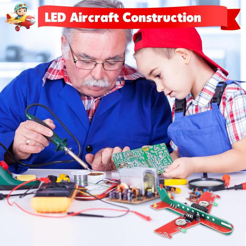 Learning Soldering DIY Airplane Kit for Beginners Icstation , 3 Color LED Flashing Lights Airplane Soldering Project Kit for High School Student Soldering Practice STEM Education Father's Day Gift