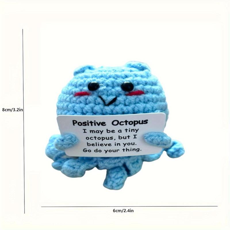 Positive Funny Octopus Head with Card, Mini Crochet Knitting for Christmas Gift, Handmade Emotional Support Gift, Party Decoration, Encouragement Gift