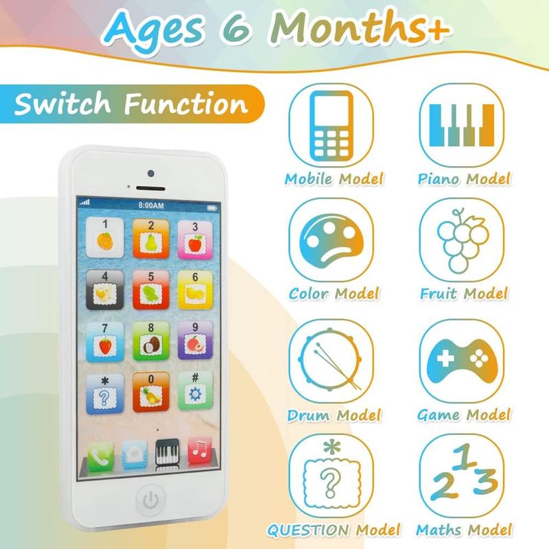 Baby Toy Phone for 12 to 36 Months Touch and Music Phone, Educational Toys & Gifts for Baby s ren, Play to Learn USB Recharable with 8 Functions and Dazzling LED Light (White)