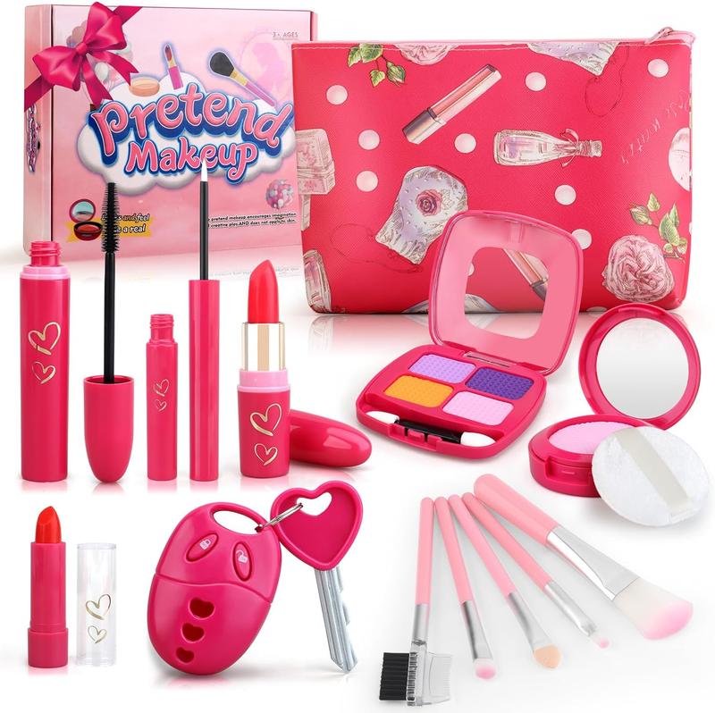 Toddler Girl Toys, Basic Pretend Makeup Kit for Girls, Kids Play Makeup Set for Kids 3-5 4-6, Toddler Makeup Kit with Fake Makeup Set, Car Key & Make up Toy