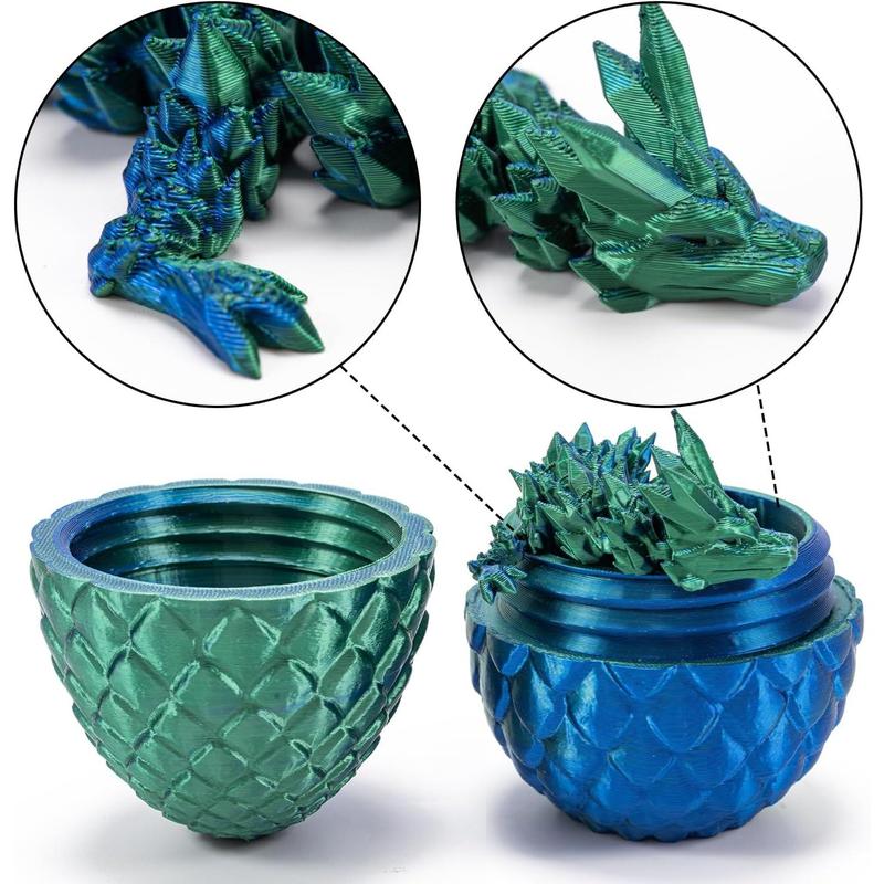 3D Printed Dragon Egg with Dragon Inside, Articulated Crystal Dragon for Home Office Desk Decoration, Mysterious Fidget Toy Gift for Boys Girls Easter Basket Filler