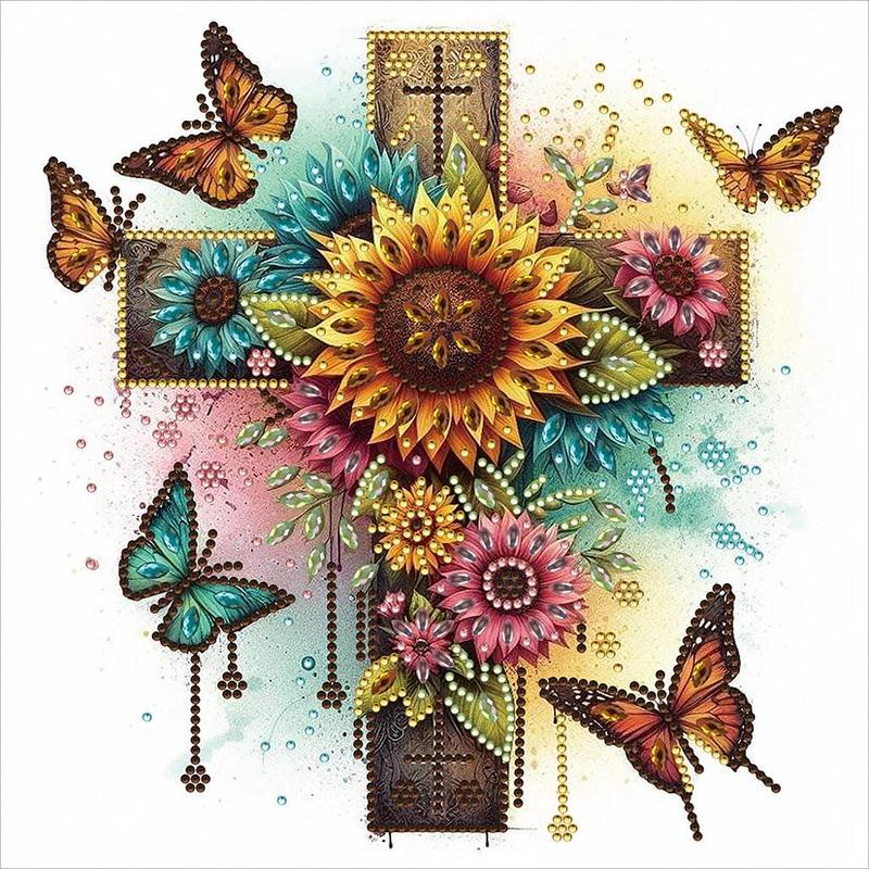 Sunflower & Cross Pattern Diamond Art Painting Kit, 1 Count DIY Painting Kit without Frame, Wall Art Decor for Home Living Room Bedroom