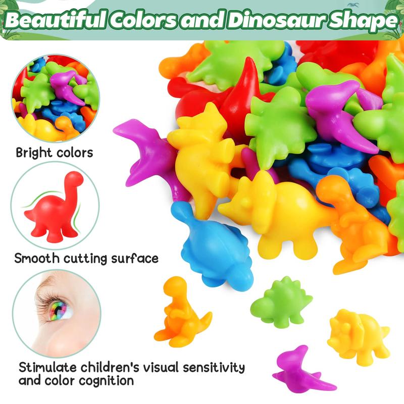 Counting Dinosaur Matching Toys with Sorting Bowls Montessori Preschool Educational Activities Learning Color Sorting Fine Motor Skills Sensory Toys Birthday Gift for 3 4 5 Year Old Boys Girls