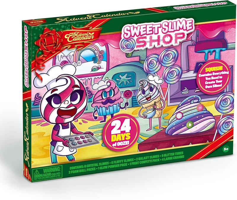 24 Days Christmas Advent Calendar 2024, 16 DIY Slime, Foam Balls,Fruit Slices & Glow in The Dark Xmas Gift Classroom Prizes,Slime Advent Calendar