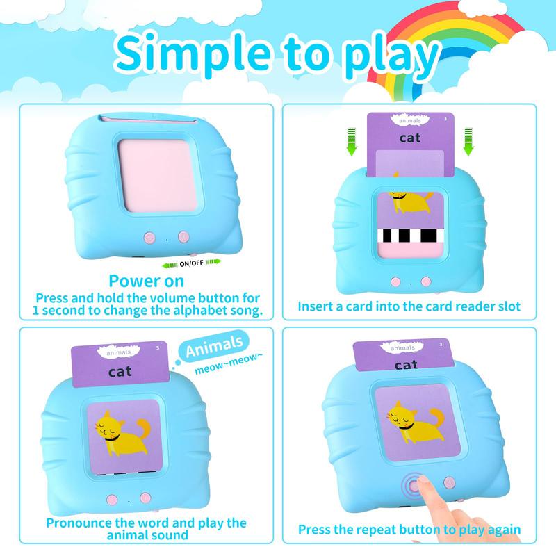 224 510 Words Alphabet BilingualTalkingHash Cards for 3-8 YearsToddlers.Pocket Speech BuddyTherapy AutismToys, EducationalLearing InteractiveToy for Boys GirlsKids Gifts Blue