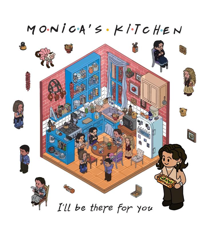 3D Miniature Scene Sticker | Friends Monica's Kitchen | Room Sticker | DIY Holiday Gift for Scrapbooking | Craft Project | Sticker Book Journalkit